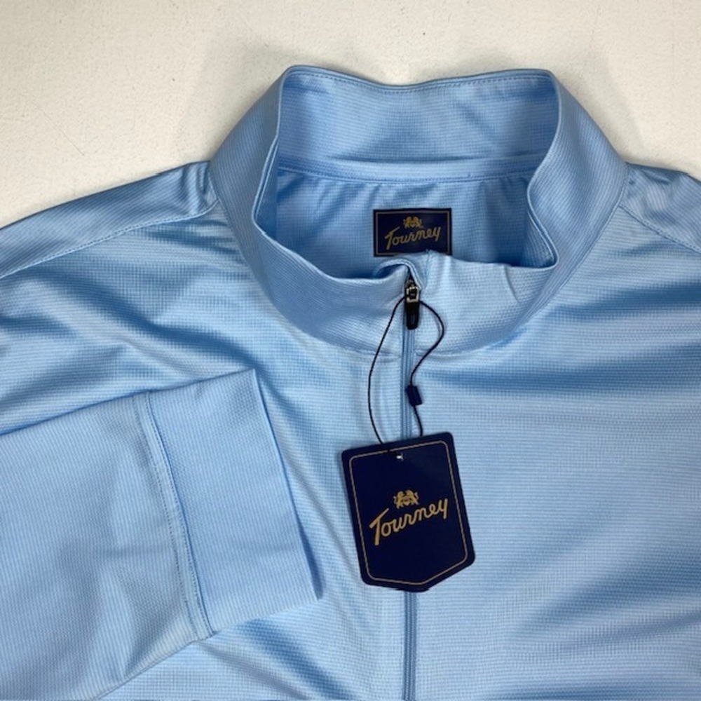 Tourney Men XL Light Blue Micro Stripe Quarter Zip Performance Golf Pullover NEW